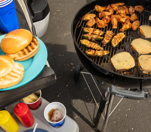 Wings, Bacon wrapped Jalapeno Poppers, and Cheeseburgers on a Weber Grill – Tailgate At Home Food Ideas