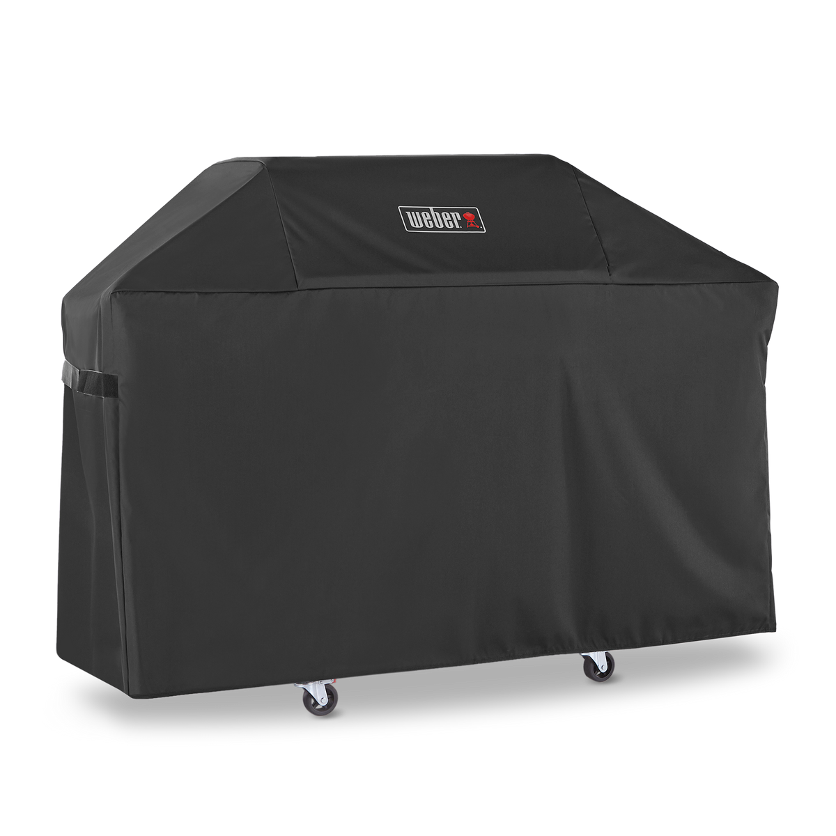 Weber Premium Grill Cover fits over the lid, side tables, and cabinet of a Genesis 3-burner gas grill for weather-resistant protection.