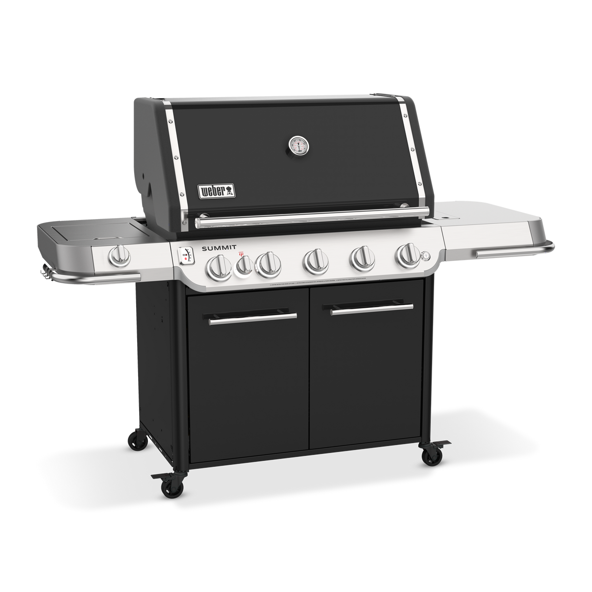 Weber Summit FS38 E gas grill offers expansive side tables and enclosed storage to keep prep space and grilling essentials organized.
