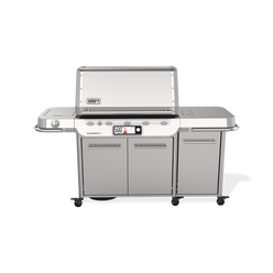 Weber Summit Smart FS38X S gas grill combines touchscreen controls, five burners, and expansive side tables for a versatile outdoor cooking setup.