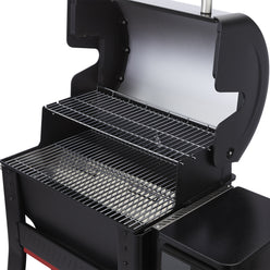 Two-level cooking grates on the Weber Searwood 600 wood pellet grill provide extra space for cooking multiple foods at once.