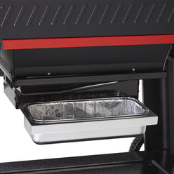Disposable drip pan (sold separately) collects grease for quick and easy cleanup.