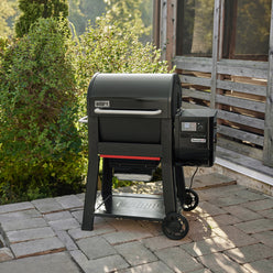 The Weber Searwood 600 pellet grill brings versatile wood-fired cooking to patios and outdoor spaces.