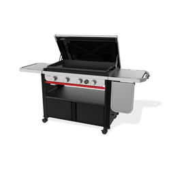 Hinged lid opens for easy access to the cooktop and protects the surface between uses.