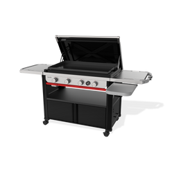 Hinged lid opens for easy access to the cooktop and protects the surface between uses.