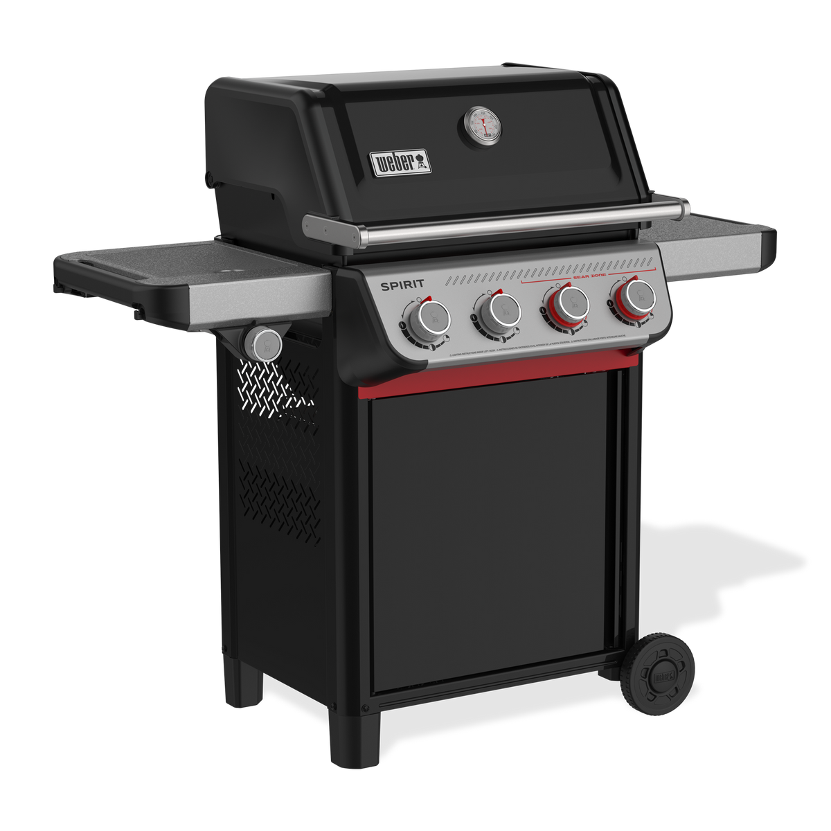 Weber Spirit E-435 Gas Grill features a Sear Zone and side burner for versatile grilling and cooking.