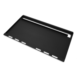 Weber Rust-Resistant Griddle Insert shown at an angle with a flat black cooking surface, raised edges, and a rear grease slot.