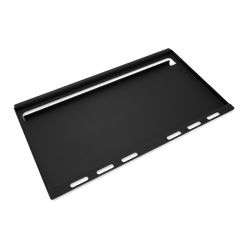 Weber Rust-Resistant Griddle Insert shown at an angle, highlighting the broad cooking surface for preparing multiple foods.