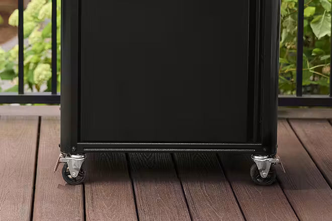 Swivel Casters provide a full range of motion to make moving easy and lock securely to keep the grill in place while cooking.